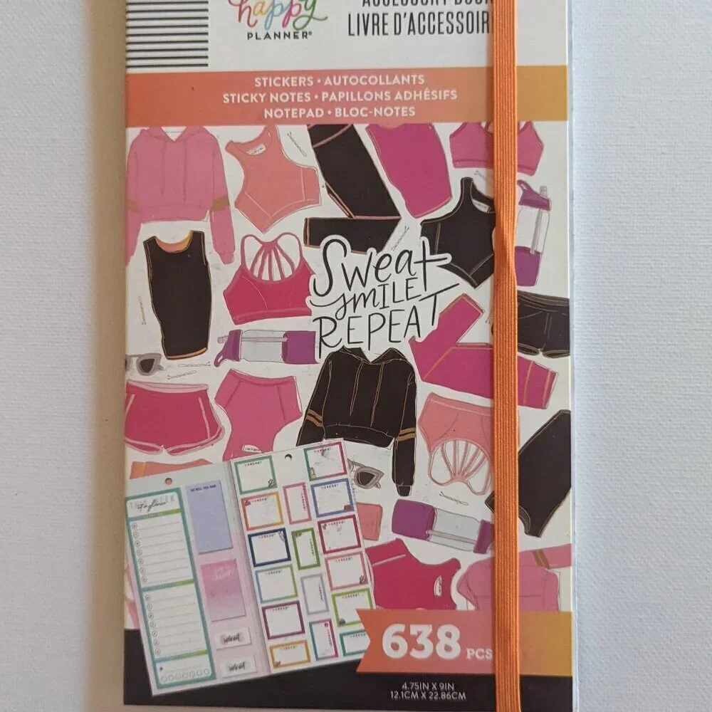 NWT Sweat Smile Repeat 638 Happy Planner Accessory Pack Stickers Fitness Workout